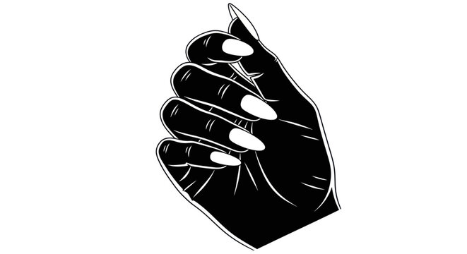 Black silhouette of a woman's hand with long white stiletto nails