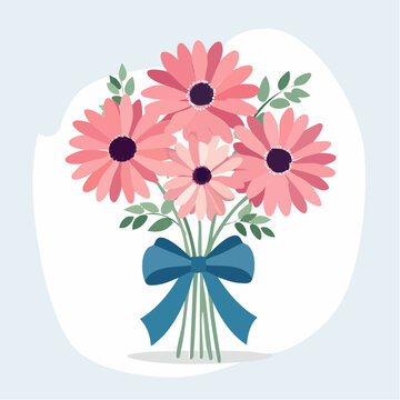 Pink Gerbera Daisy Bouquet with Blue Ribbon