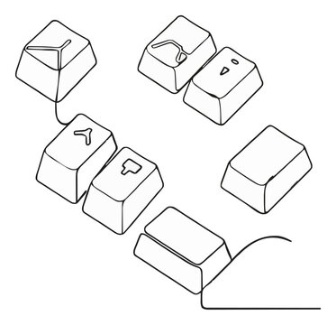 Custom keycap set floating isometric line art icon. Generative AI