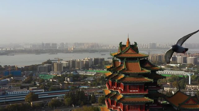 Yuejiang Tower and Nanjing Skyline Over the Yangtze River in Yuejiang Tower, Nanjing, China