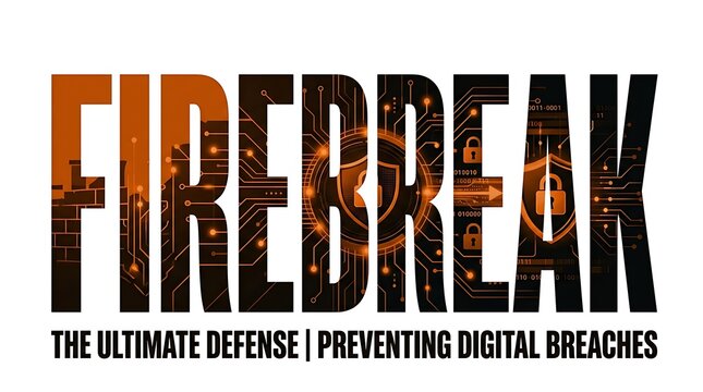 Firebreak text graphic with city scape overlay and tagline firebreak security protection preventing ultimate.