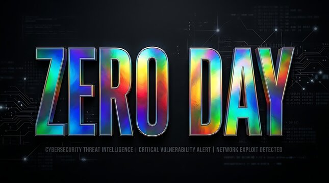 Zero day text with abstract background and glitch effect vulnerability cybersecurity software computer