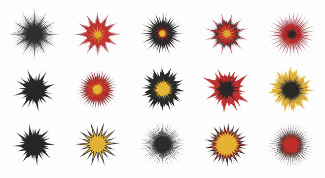 Collection of vibrant starbursts and sunbursts in various colors and styles.
