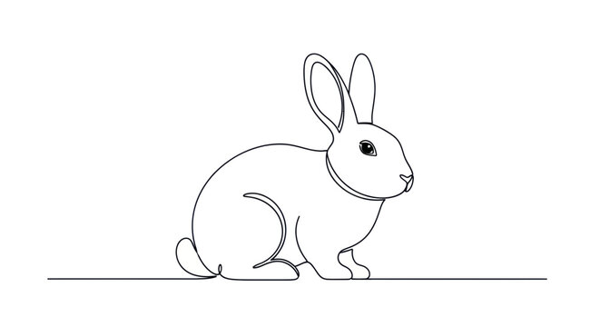 Minimalist Rabbit Line Art Illustration, Simple Bunny Drawing, Cute Animal Sketch