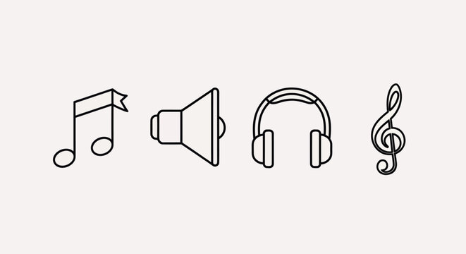 Music icons set sound headphones note