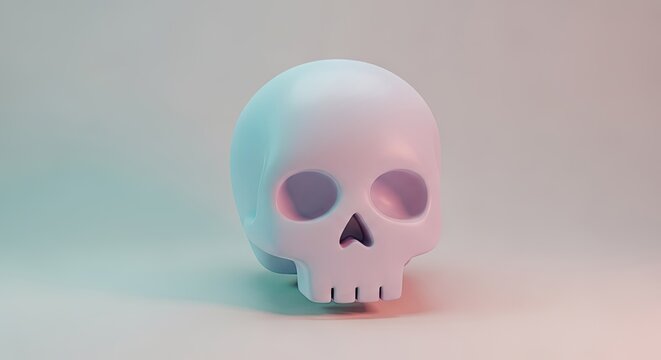 Minimalist 3D stylized human skull with pastel dual lighting