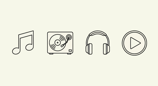 Music icons note turntable headphones