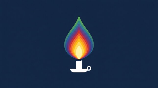 Minimalist candle holder with vibrant rainbow flame flat design illustration