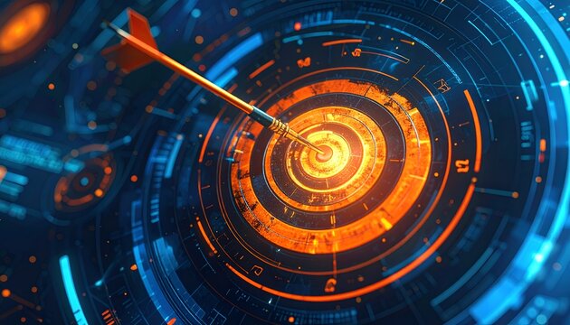 Digital dashboard with a highlighted bullseye, symbolizing focus, objectives, and business success.