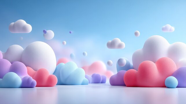 Vector background with soft pastel clouds floating over a pale gradient sky, smooth rounded shapes and clean composition ideal for app splash screens, UI cards, and modern digital design concepts