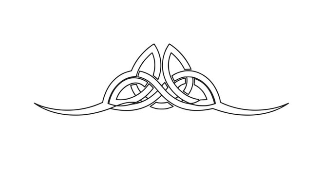 Celtic Knot Triquetra Symbol with Ornate Swirls - Black and White Line Art