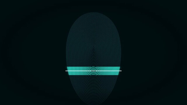Digital fingerprint scan for secure identity verification with glowing lines on dark background