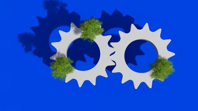 Interlocking Gears with Green Moss, symbolizing Eco-friendly Industry