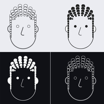 Minimalist man face avatar icon set with cornrows braided hairstyle in linear and filled styles