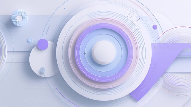 High tech abstract circular radar interface element with purple and white geometric rings and digital target lines on clean backdrop