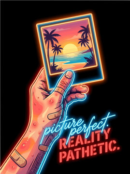Funny Sunburn Travel Fail Illustration - Picture Perfect Reality Pathetic Sarcastic Vacation Meme Graphic