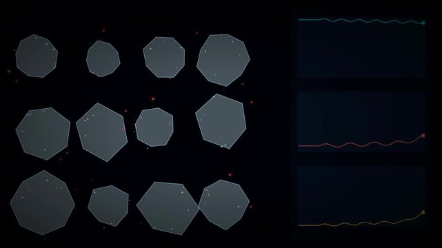 Abstract geometric shapes and digital waveforms on dark background