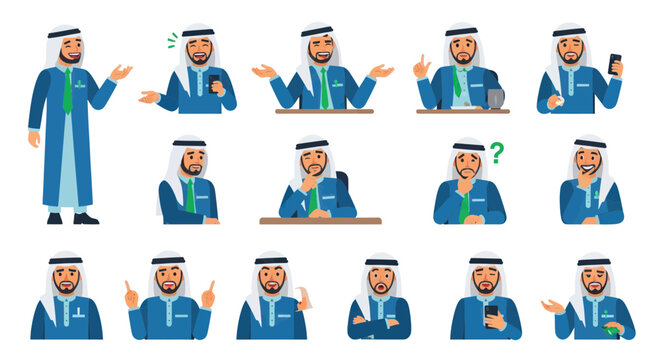 Arab Businessman Character Set: Emotions, Gestures, and Activities