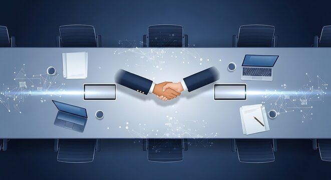 Professional Handsshake Across Modern Conference Table