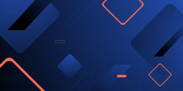 Abstract dark blue background with overlap orange square arrow shape and lines pattern element concept design. Simple and trendy banner style.