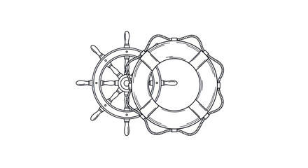 Nautical Helm and Lifebuoy Hand-Drawn Sketch, Nautical Theme Vector Art © Lilis