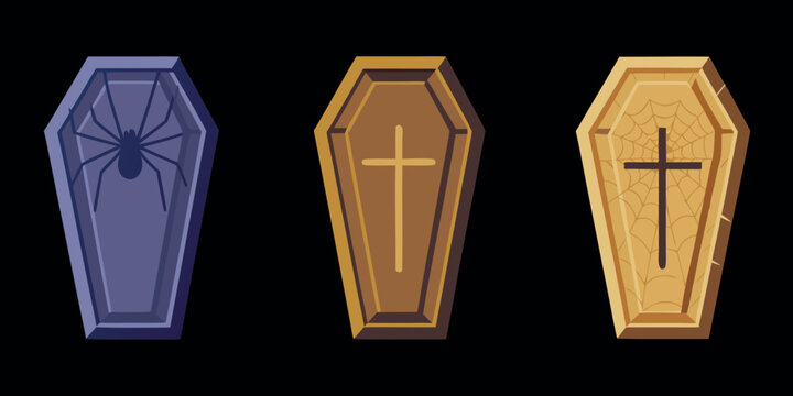 Stylized coffins with halloween decorations vector illustration