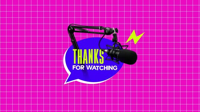 Animated Thanks for Watching Outro with Microphone and Speech Bubble
