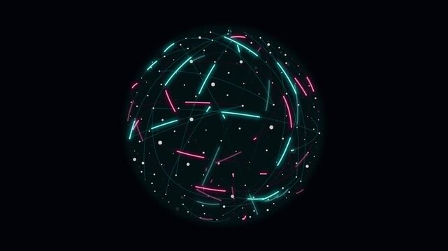 Abstract glowing network sphere with interconnected lines and particles on dark background