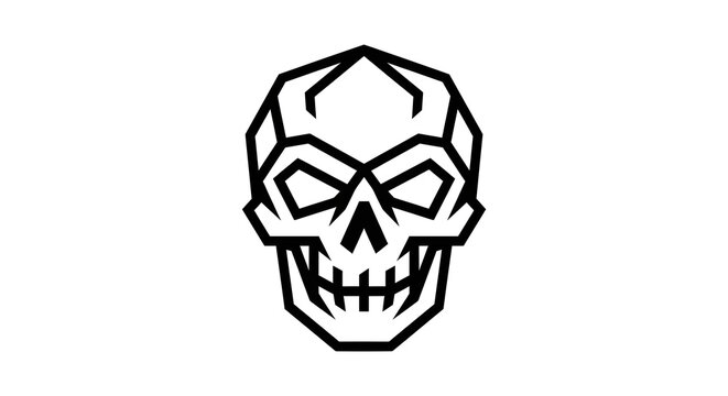 Geometric skull vector logo template, minimalist abstract human cranium icon with thick black lines for streetwear fashion and gaming branding