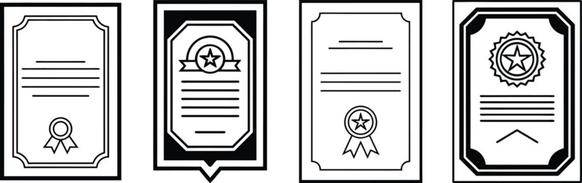 Set of four stylized certificate document templates with decorative borders