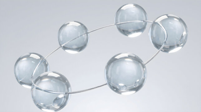 Hyaluronic acid molecular chain links together to lock moisture into the skin barrier. 3D rendering.