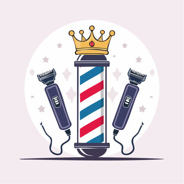 Barber Pole with Clippers and Crown