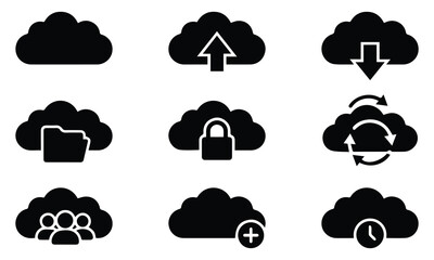 Obraz premium Cloud computing icons with upload, download, and security features
