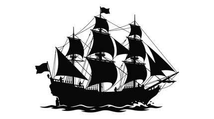 Tall sailing ship on waves black silhouette © MdRakib