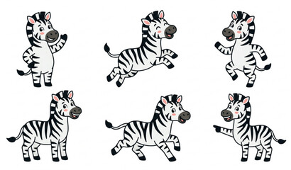 Playful zebra mascot character collection with black striped cartoon vector illustrations © MstLima