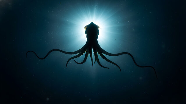 Dark tentacled creature in light.