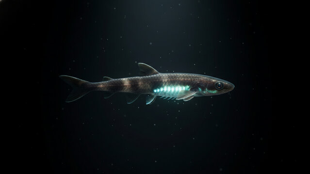 Glowing Fish Swimming in Dark Water.