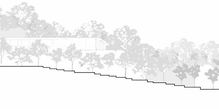 architectural rendering of building integrated into hillside landscape silhouette