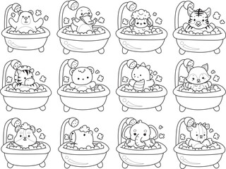 Fototapeta premium Coloring pages of cute wild animals and pet. Outline of animals 