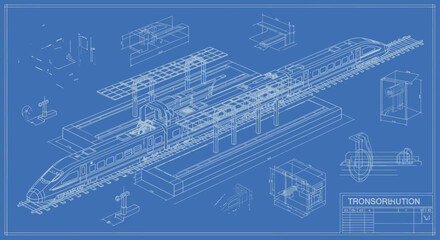Detailed Blueprint of a High-Speed Train and Station Infrastructure. © Kancil