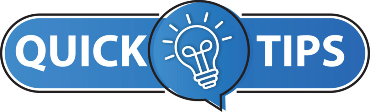 Blue quick tips icon. Quick tips logo with a light bulb. New knowledge concepts and learning practices. The best tips, useful tricks, hints, and ideas for business and advertising.