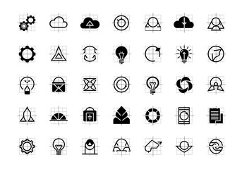 Fototapeta premium Collection of 60 Minimalist Line Art Icons for Design Projects.