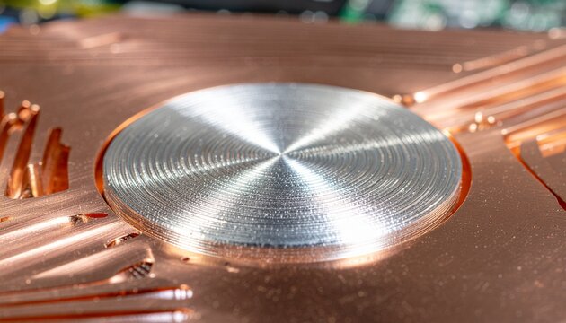 High-tech metallic vapor chamber cooling plate with radial grooves for advanced computer processor thermal management and overclocking technology