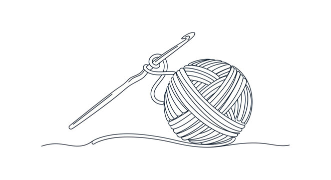 Crochet Hook and Yarn Ball - Minimalist Line Art