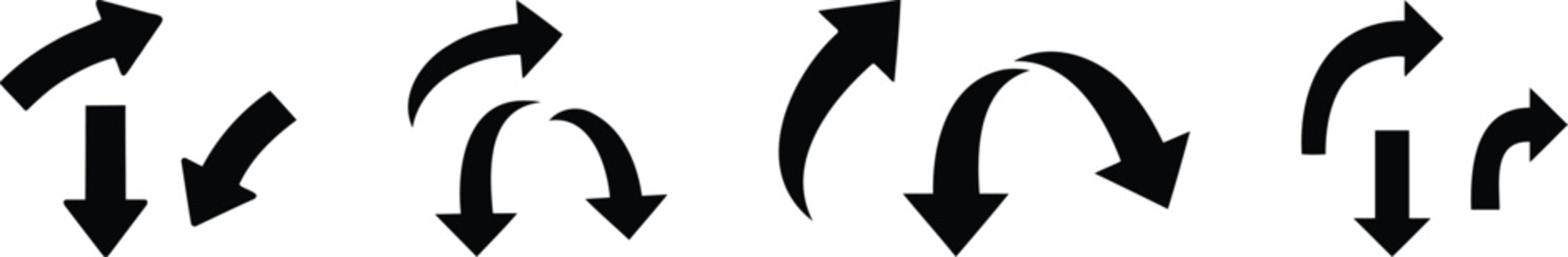 Black arrow loops and directional icons set isolated on transparent background, isolated on white background, Vector