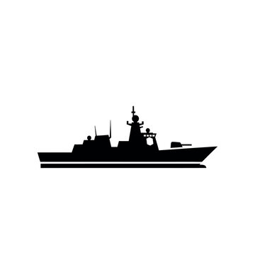 Modern Warship Naval Vessel Silhouette Profile.