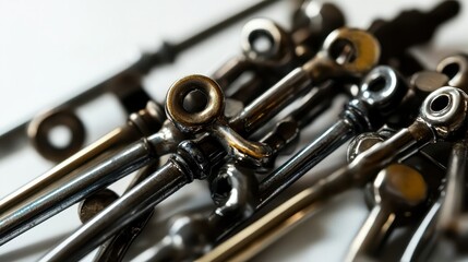 Fototapeta premium Close-up of a collection of antique metal keys with ornate details, showcasing vintage security and craftsmanship