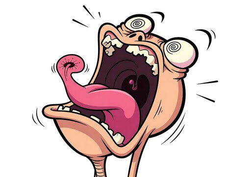 Cartoon Character with Excited Expression and Tongue Out.