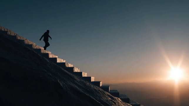 Ambitious businessman climbing stairs to success symbolizing perseverance motivation career growth leadership achievement corporate strategy and ambition for reaching personal and professional goals