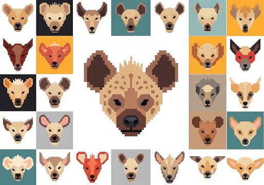 Collection of Pixelated Animal Faces Including Dogs Cats and Wildlife.